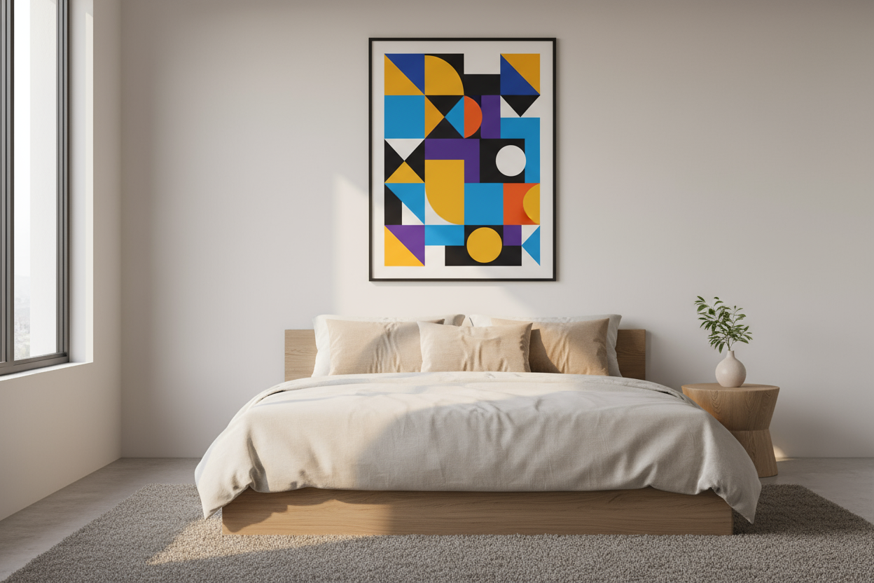 graphic design poster in a bedroom setting