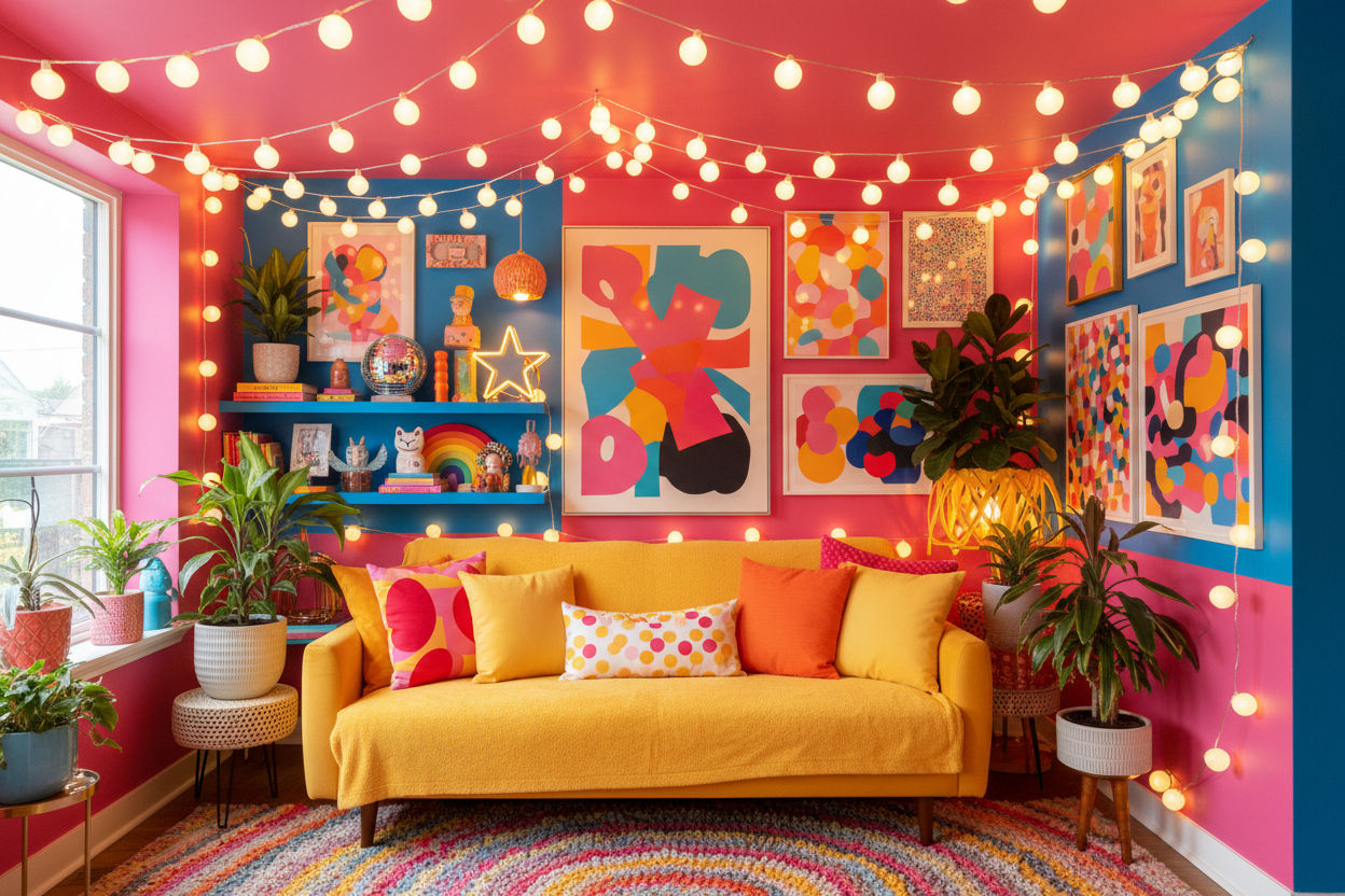 use the dopamine decor trend with string lights